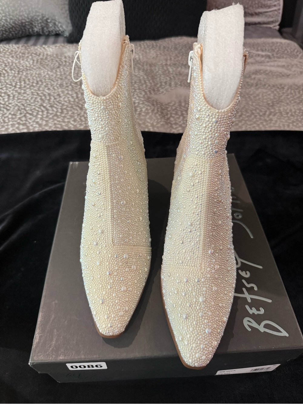 Betsey Johnson Pearl Ankle Boots with Peals Pointed Round Toe